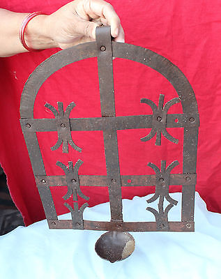19c Antique Primitive Handmade Worship Tenture Murale Huile Lampe Iron Original