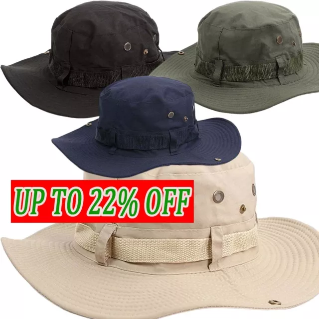 UPF 50+ Wide Brim Sun Hat Bucket Cargo Safari Bush Boonie Summer Fishing Hat Men