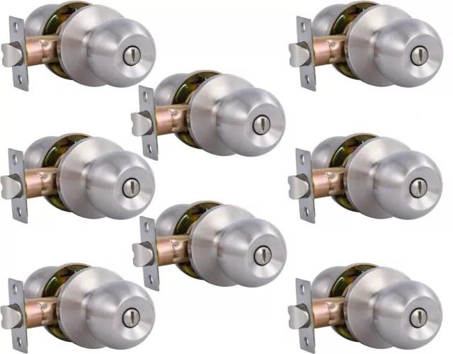 Interior Privacy Door Knobs, 8 Pack - Keyless Locking Ball-Satin Nickel Finish