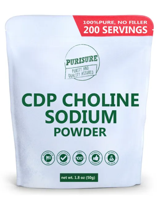 Purisure CDP Choline Powder 50g Brain Supplement Reduces Mental Fatigue 200 Uses