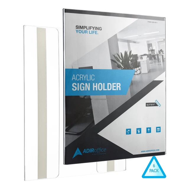 Sign Holder with Mount Adhesive for Easy Installation–  8.5 x 11 Inches (6 Pack)
