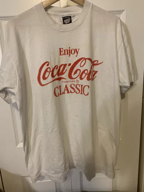 Vintage Enjoy Coca Cola Classic T Shirt Mens Sz XL White Red Screen Stars 3