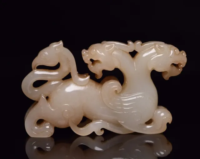 Collections Chinese Natural Hetian Jade Exquisite Carved Dragon Phoenix Statue