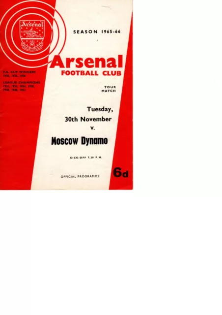 1965/66 Arsenal V Moscow Dynamo. Mid Season Friendly. Highbury. 30/11/65