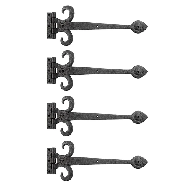 4 Black Wrought Iron Door Strap Hinge 15.5" L Rust Resistant Flush Mount