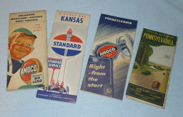Lot of Vintage Gas & Oil Road Maps, Old Amaco & Standard Advertising 30's / 40's