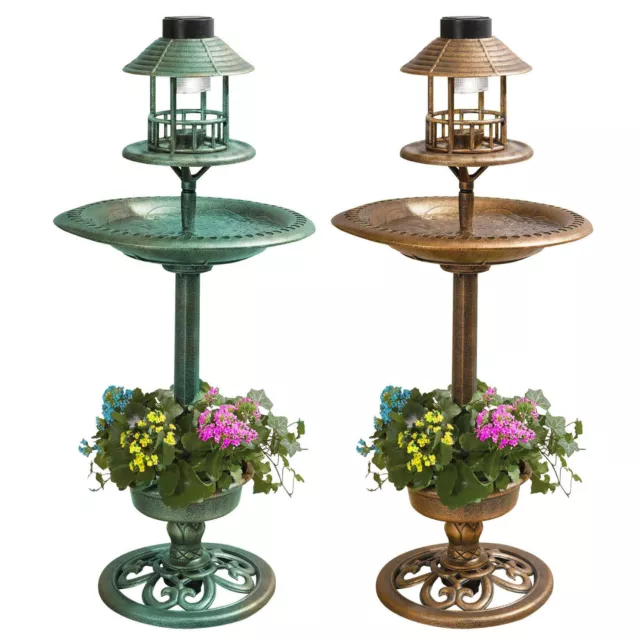 Bird Hotel Feeder & Bath With Solar Light Garden Ornamental Birds Table Station