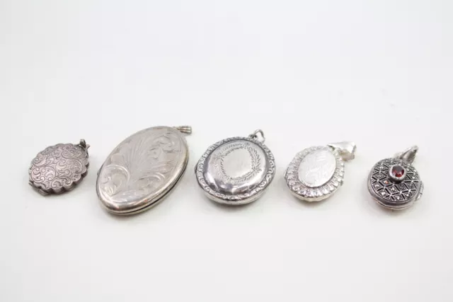 Sterling Silver Vintage Locket Pendants Etched Marcasite Scroll x 5 (41g)