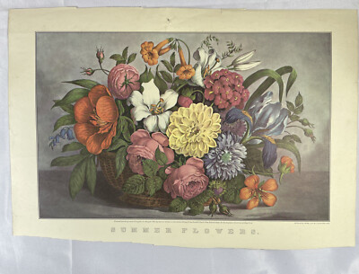 TRAVELERS CALENDAR PAGE 16"x11" Currier & Ives June 1958 Summer Flowers TRAVELERS CALENDAR PAGE 16"x11" Currier & Ives June 1958 Summer Flowers
