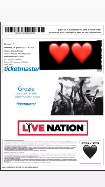 1 Biglietto PIT Arancio Sottopalco concerto Maroon 5 @ Firenze rocks