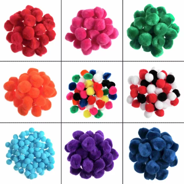 Craft Pom Poms 100 Packs 0.7, 1.2, 1.3, 2.5cm Assorted Solid Neon Colours Choose