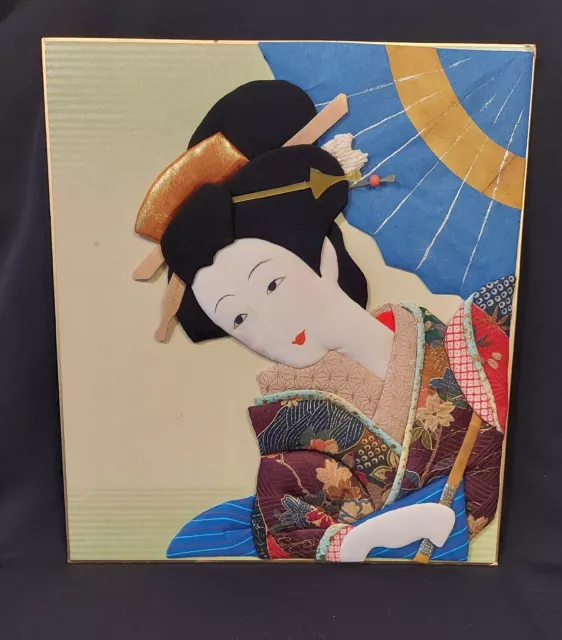 Oshie Art Geisha Girl Mixed Media Fabric Art