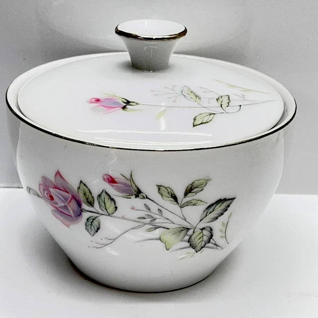FINE BONE CHINA Romance Rose Japan Covered Sugar Bowl Or Candy Dish 17