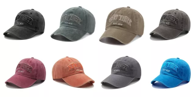 Unisex Adults/Girls/Boys NEW YORK Stone Washed Cotton Baseball Caps - One Size