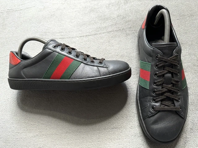 Genuine Authentic Rare Black Gucci Ace Leather Trainers Size UK 7