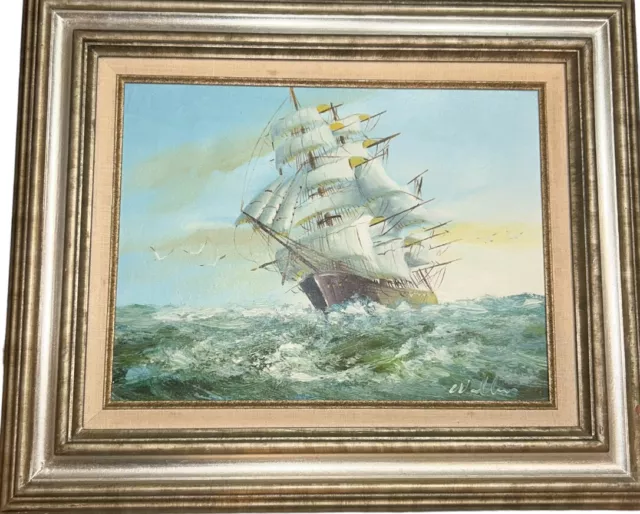 Vtg Maritime Nautical Clipper Ship Seascape -Original Oil Painting Signed Framed