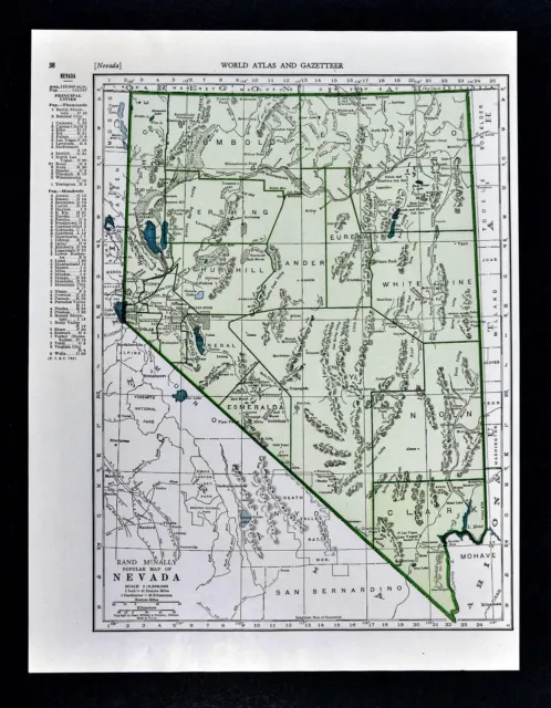 c1930 Rand McNally Map Nevada Carson City Lake Tahoe Las Vegas Goldfield Elko NV