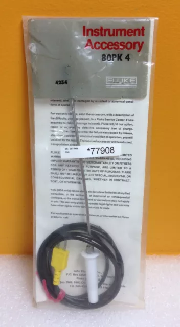 Fluke 80PK-4 Type K Thermocouple, -196°C to 816°C Temperature Probe, New!