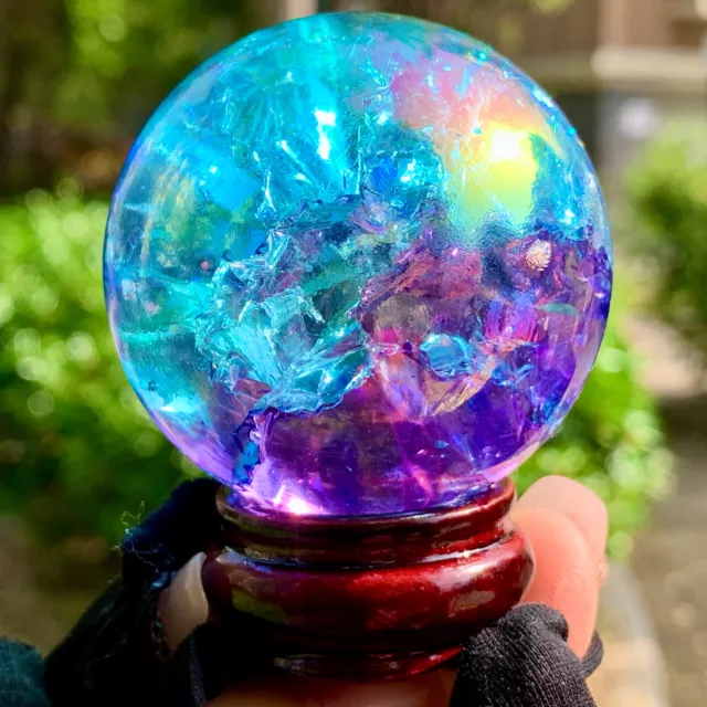 Bola de cristal esfera de cuarzo arco iris de titanio natural 159G curación