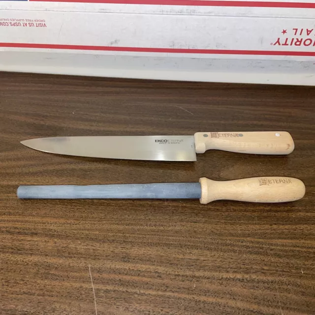 Ekco Eterna 10" Chef's Knife 15.5" Overall & Kitchen Sharpening Rod Japan
