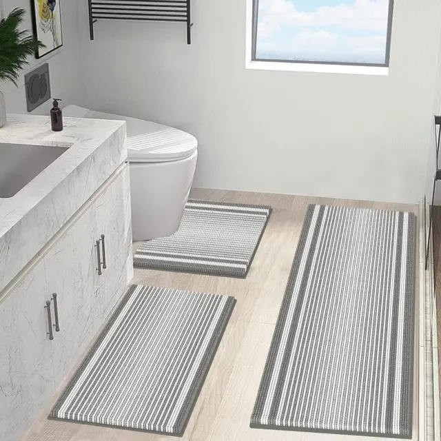 Set Tappeti Bagno 3 Pezzi in Microfibra Di Ciniglia, Tappeto Bagno Antiscivolo A