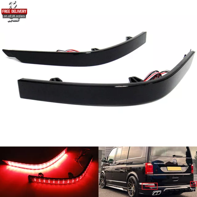 2x Black Rear Bumper Reflector LED Brake Stop Light For 15+ VW Transporter VI T6