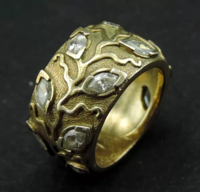 Belle Grosse bague argent massif 925 vermeil et cristaux taillés .Taille 54