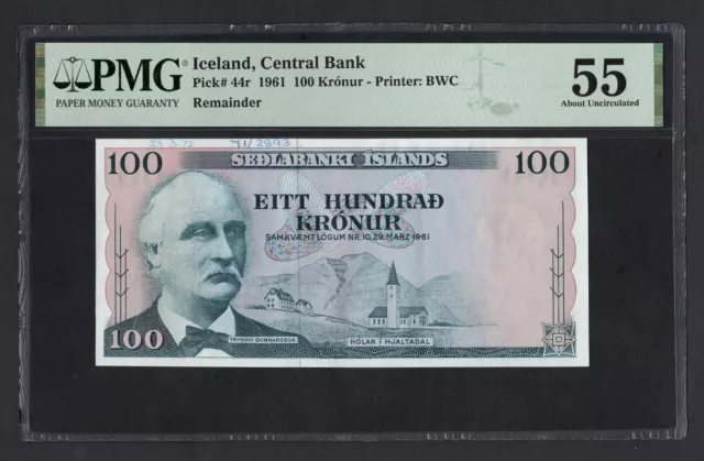 Iceland 100 Kronur 29-3-1961 P44r "Remainder-Proof" About Uncirculated