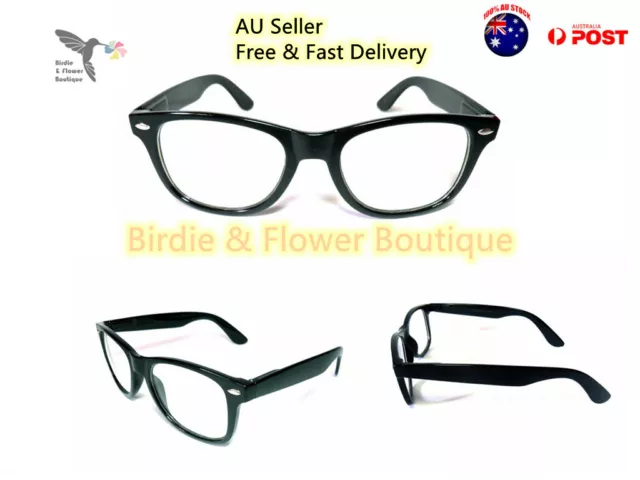 Classic Retro Glasses Black Frame Clear Lens Nerd FREE POST AUS Mens Ladies NEW