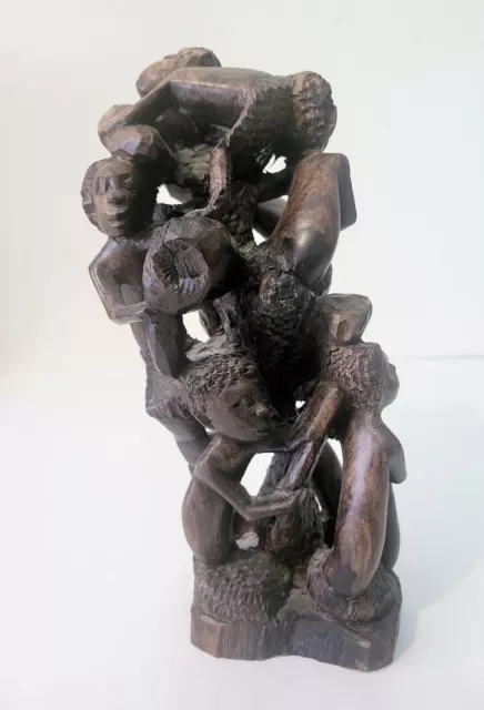 Vintage African Art Wood Carving Sculpture Tanzania Makonde Tree of Life