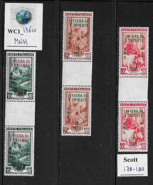 WC1_13610. ITALY: TRIESTE FTT. Gutter pairs 1953 TRIESTE'S FAIR. Sc. 178-80. MNH