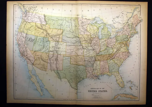 1865 General Map of The United States Black's Atlas Edinburgh Bartholomew