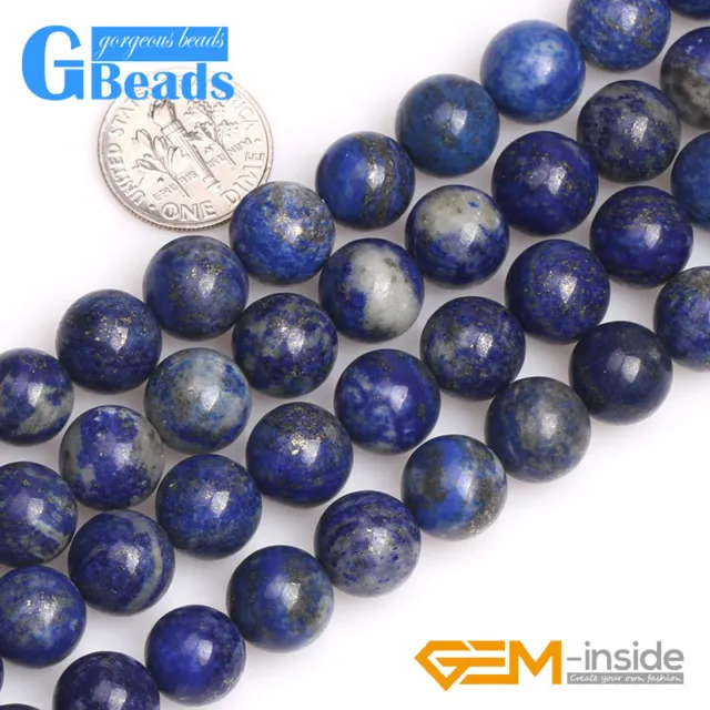Natural Grade AAA Blue Lapis Lazuli Gemstone Round Beads Free Shipping 15"Strand