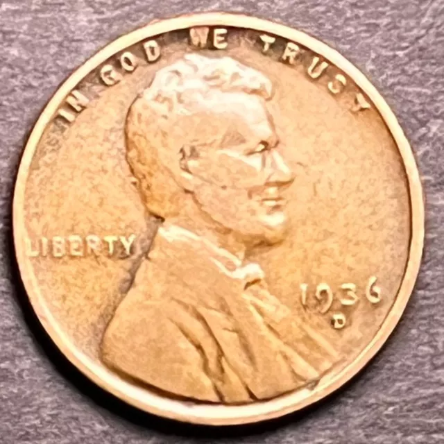 1936 D Lincoln Wheat Penny, VG+ Condition Cent