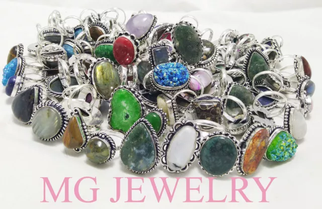 Sale ! Wholesale Bulk ! 100 Pcs Mix Ring Lot Gemstone 925 Sterling Silver Plated