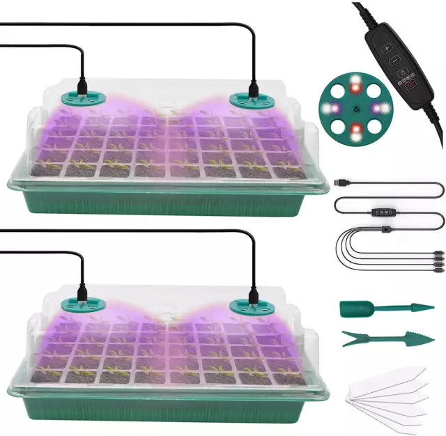 2 Vassoio Germinazione Con Luce Di Coltivazione, 80 Celle Semenzaio per Piantine