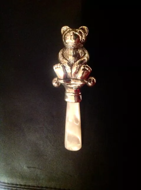 Sterling Silver Teddy Bear Baby Rattle christening New Arrival Baby Shower gift