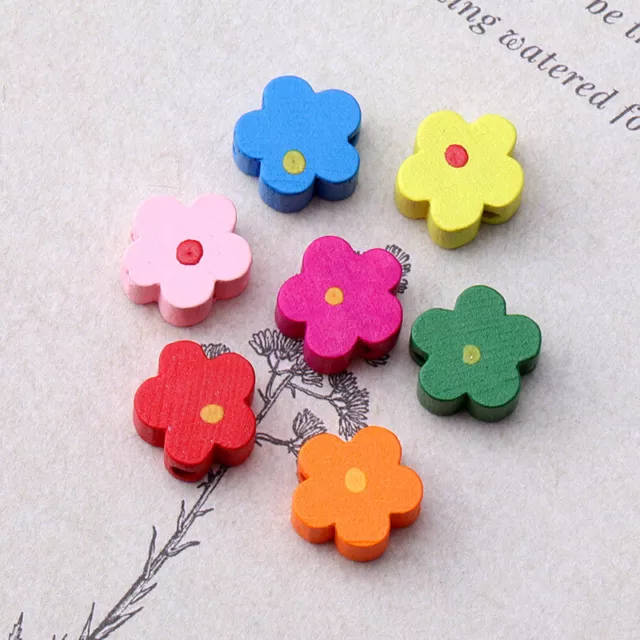 1/20Pc 12mm/15mm Assorted Colored Flower Wooden Beads Jewelry Making Large Hole