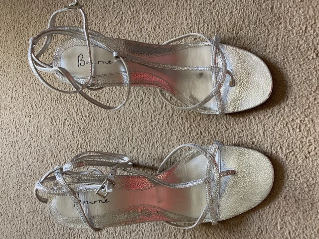 Chaussures À Talons Hauts Sexy Cuir Bourne Mariage Argent Taille 40 7 Gc