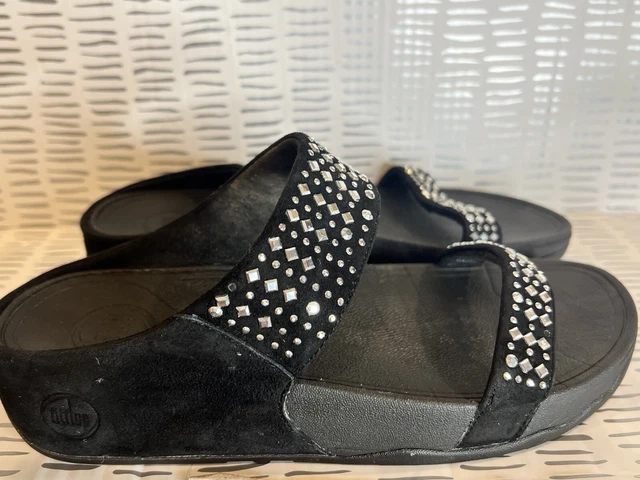 FitFlop Novy Slides Sandals Black Suede Rhinestones Womens 9