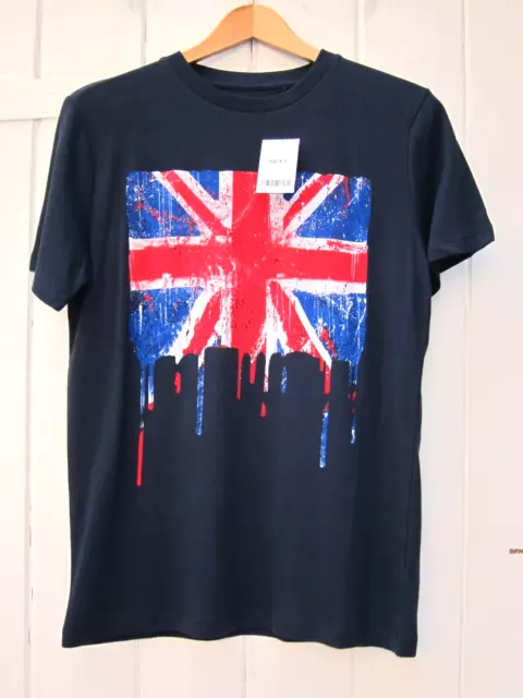 BNWT Next boys navy Union Jack flag paint drip t-shirt, 14 yrs