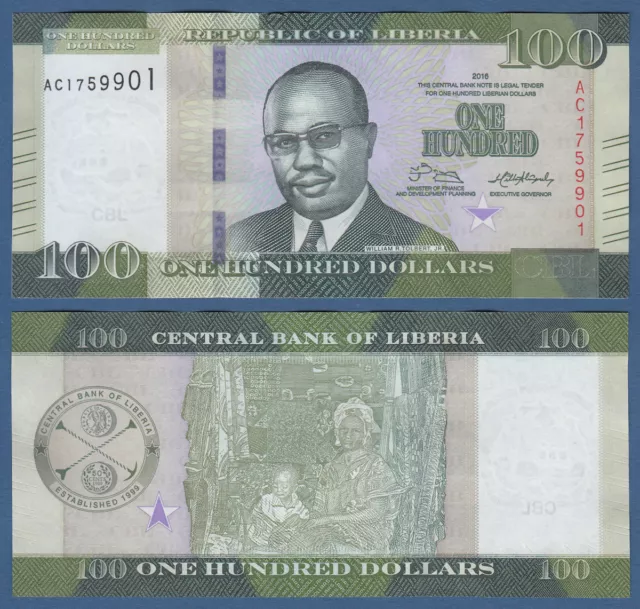 LIBERIA  100 Dollars  2016  UNC  P. 35 a