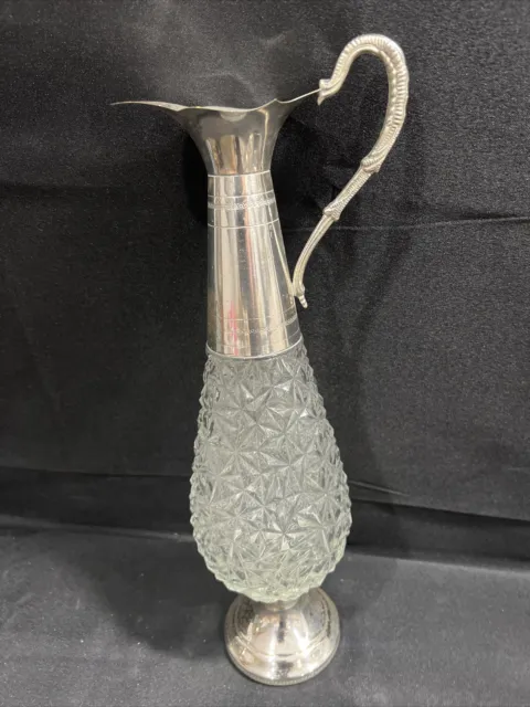 Vintage Glass and Silver Plated Wine Jug/Water Pitcher 15 Inches