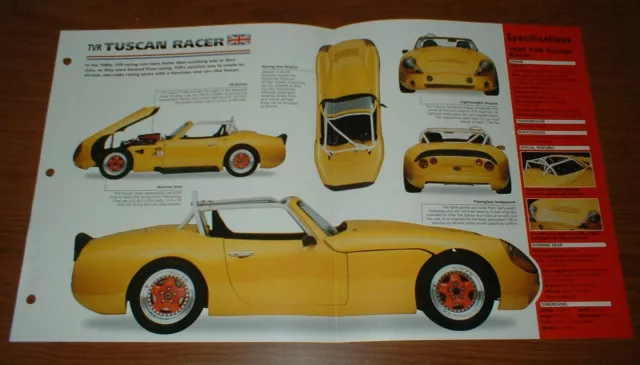★★1989 Tvr Tuscan Racer Spec Sheet Brochure Poster Print Photo 88 89 90 91 92★★