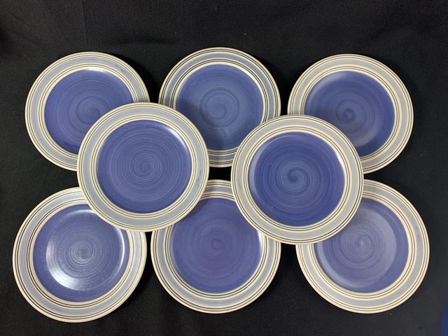 Set of 8 Pfaltzgraff Rio Salad or Dessert Plates Blue White Bands Set of 8 Pfaltzgraff Rio Salad or Dessert Plates Blue White Bands