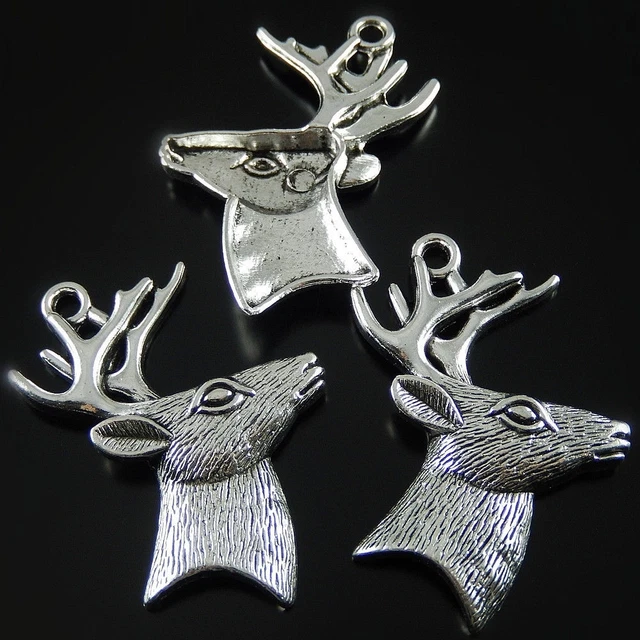 Antike Silber Ton Legierung Hirsch Kopf Form Kunst Anhänger Charme Schmuck 5x