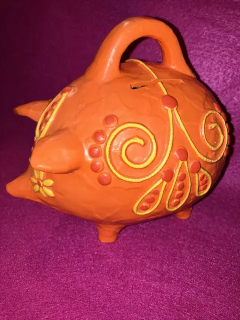 Vintage Fitz & Floyd FF Paper Mache Piggy Bank Orange JAPAN BEAUTIFUL PIG PIGGY