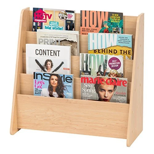 IRIS USA Wide 4 Pocket Magazine Rack Light Brown