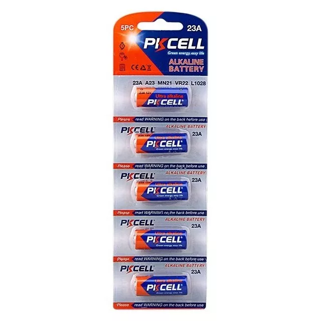 Pkcell Batteria Pila Alcalina A23, V23Ga, L1028, Lr23A, 12V Confezione 5 Pezzi