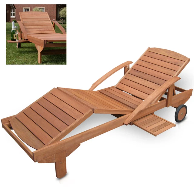 SONNENLIEGE GARTENLIEGE HOLZ inkl. Tisch Klappbar Liege Stuhl Relax